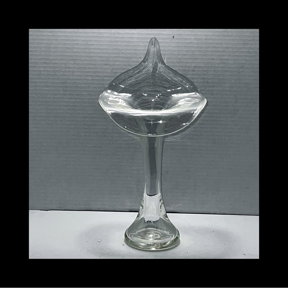 Vintage Hand Blown Jack in the Pulpit Clear Art Vase 12.5”H X  6.25”W X 3.25”B